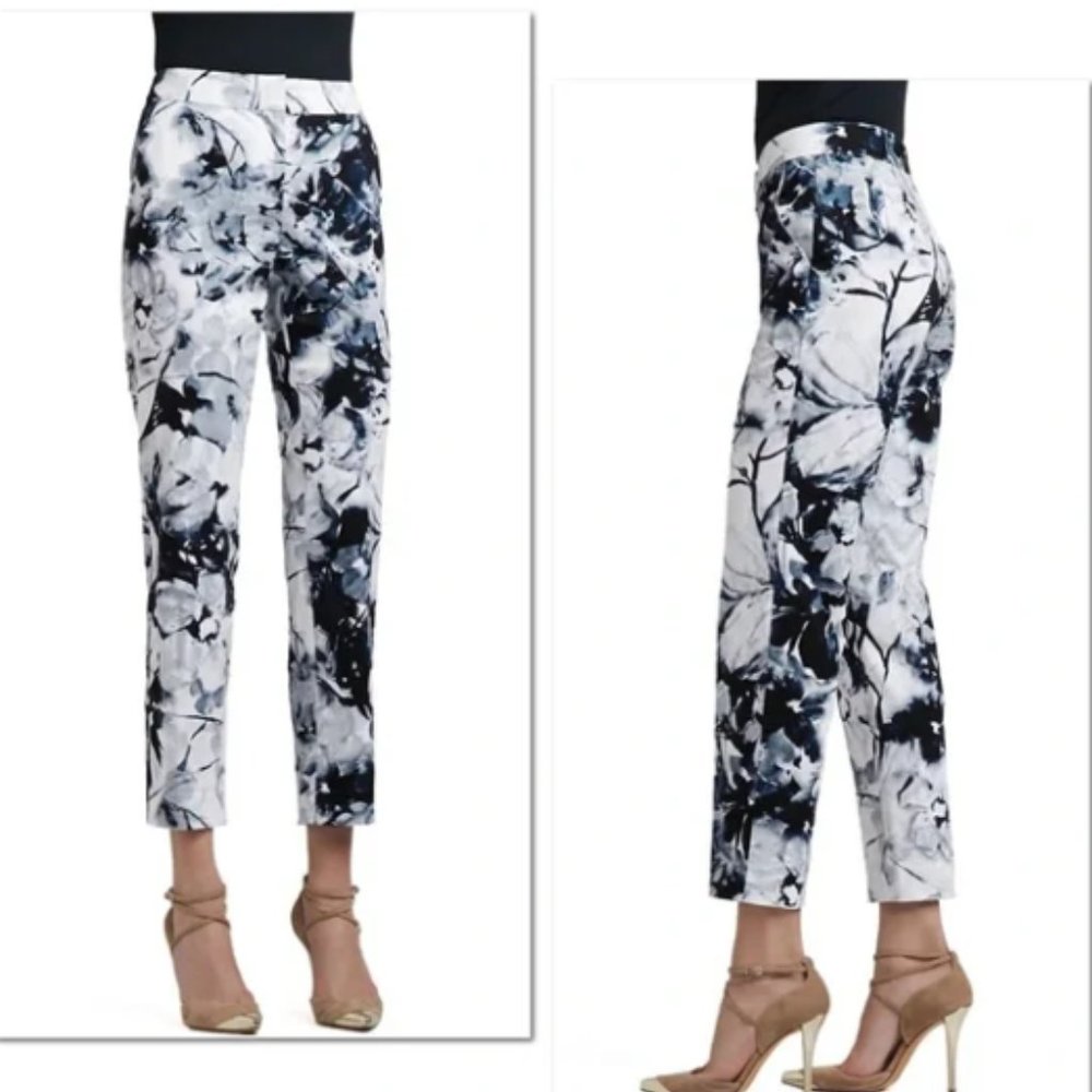 St. John Floral Print High Rise Cropped Trouser 12